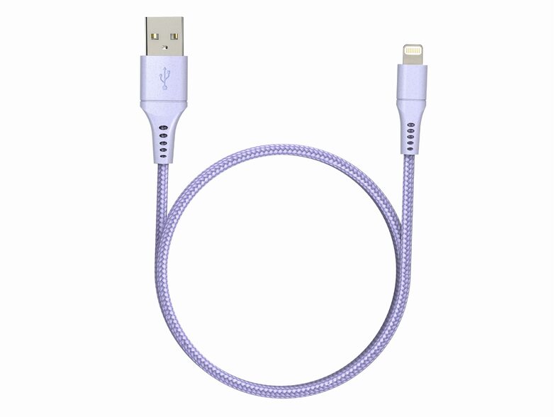 Networx Daten- und Ladekabel, USB-A auf Lightning, 1 m, Stoffmantel, lila