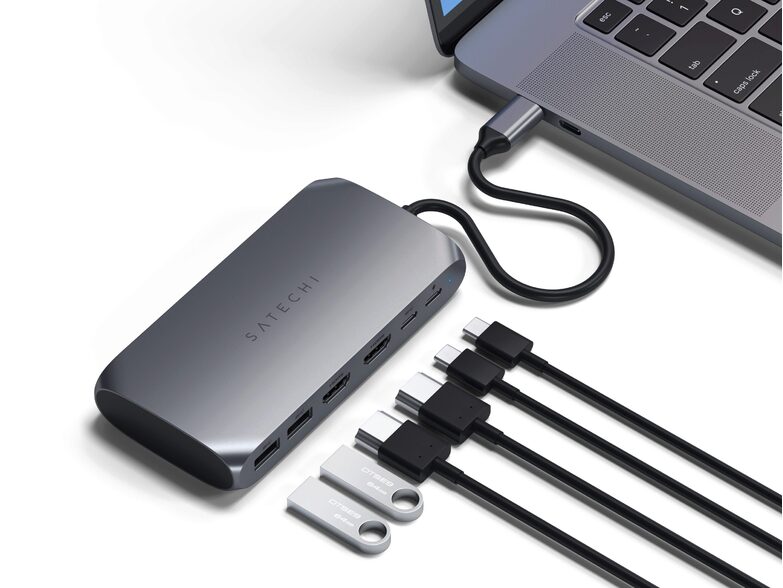 Satechi USB-C Multimedia Adapter M1, 2x 4K HDMI/USB-C/USB-A, spacegrau