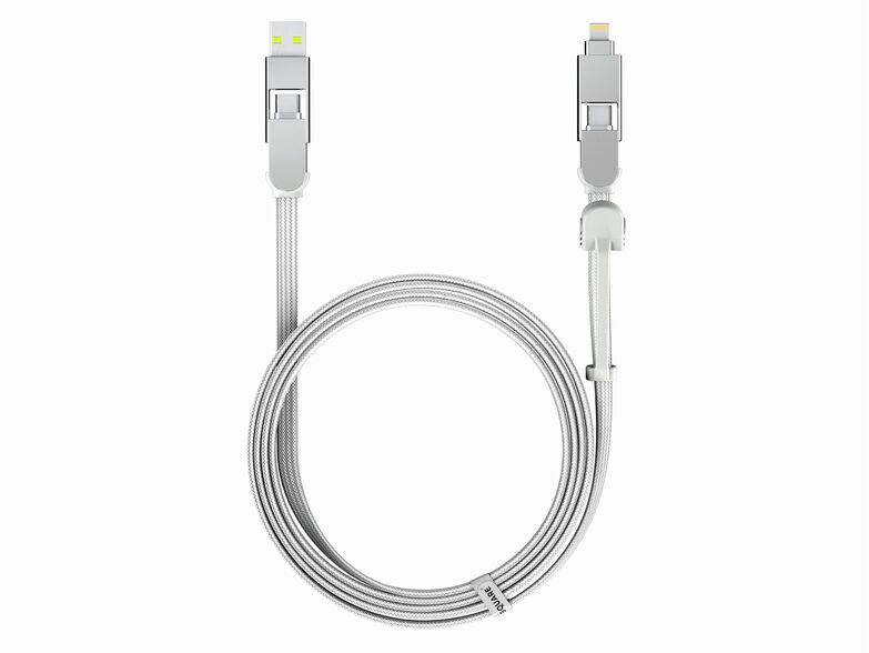 Rolling Square inCharge XL 2 m, Ladekabel, USB-A,C/ Mikro-USB/ Lightning, weiß