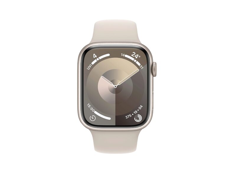 Apple Watch Series 9, Cell., 45mm, Alu. polarstern, Sportb. polarstern, S/M