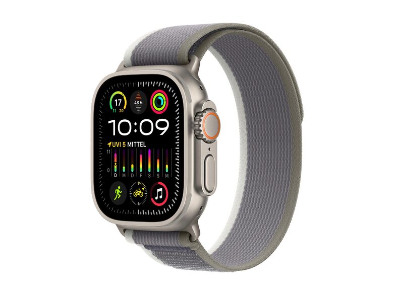 Apple Watch Ultra 2, Cellular, 49 mm, Titangehäuse, Trail Loop grün/grau, M/L