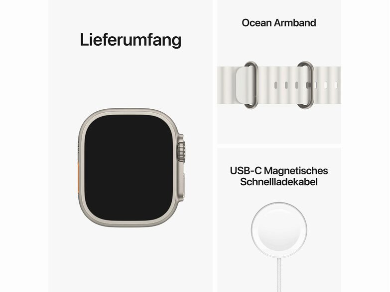 Apple Watch Ultra, GPS & Cellular, 49 mm, Titangehäuse, Ocean Armband, weiß
