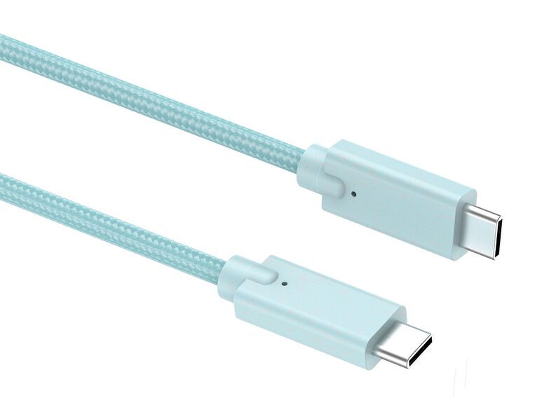 Networx Daten- und Ladekabel, USB-C auf USB-C, 1 m, Stoffmantel, hellblau
