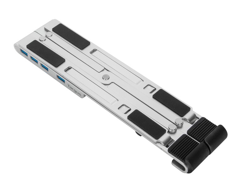 Targus tragbarer Ständer mit USB-A-Hub, Notebookständer, USB-C/4x USB-A, silber