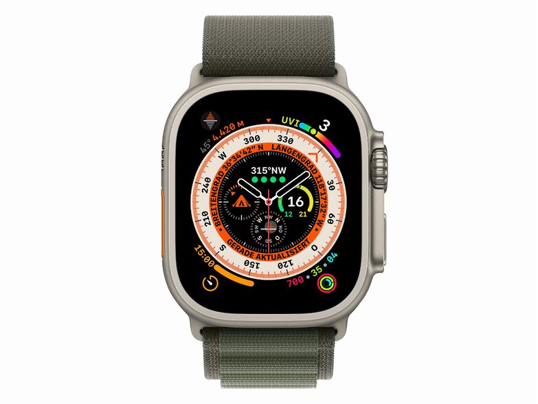 Apple Watch Ultra, GPS & Cellular, 49 mm, Titangehäuse, Alpine Loop grün L