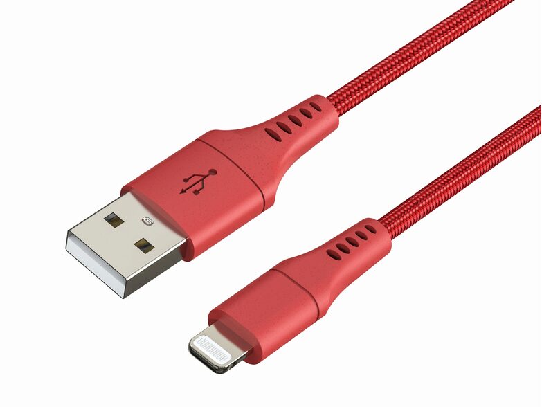 Networx Daten- und Ladekabel, USB-A auf Lightning, 1 m, Stoffmantel, rot