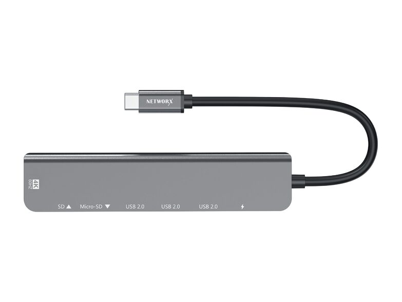 Networx 7-in-1 USB-C Hub, HDMI, 2x USB-C, 2x USB-A, SD, Micro SD, grau
