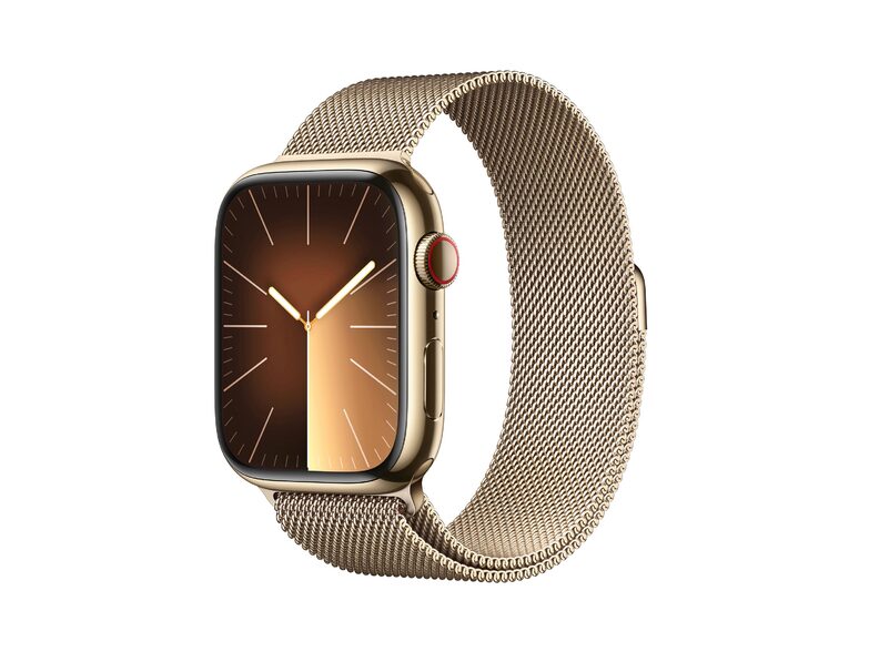 Apple Watch Series 9, GPS & Cellular, 45 mm, Edelstahl gold, Milanaise gold
