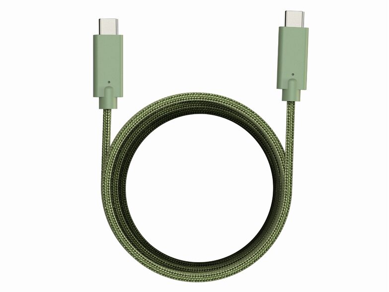 Networx Daten- und Ladekabel, USB-C auf USB-C, 2 m, Stoffmantel, grün