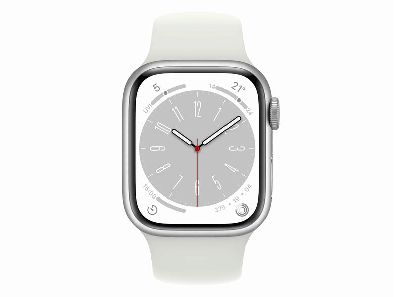 Apple Watch Series 8, GPS & Cellular, 41mm, Aluminium silber, Sportarmband weiß