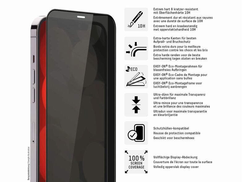 Displex Privacy Panzerglas, Displayschutz für iPhone 13 Pro Max/14 Plus, 10H