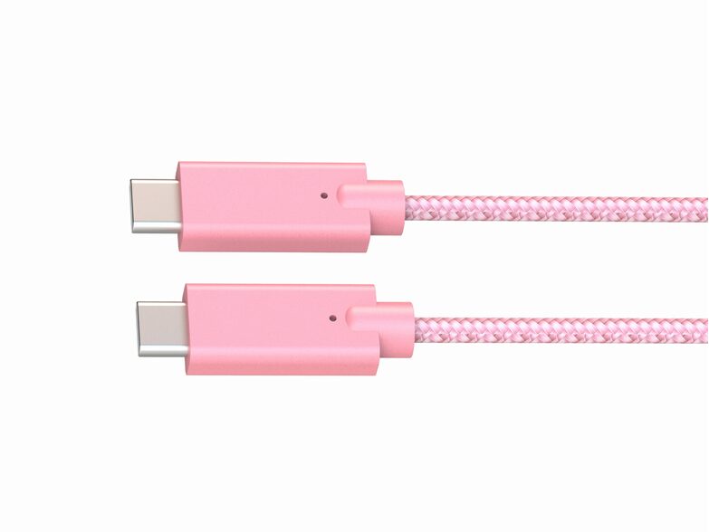 Networx Daten- und Ladekabel, USB-C auf USB-C, 2 m, Stoffmantel, rosa