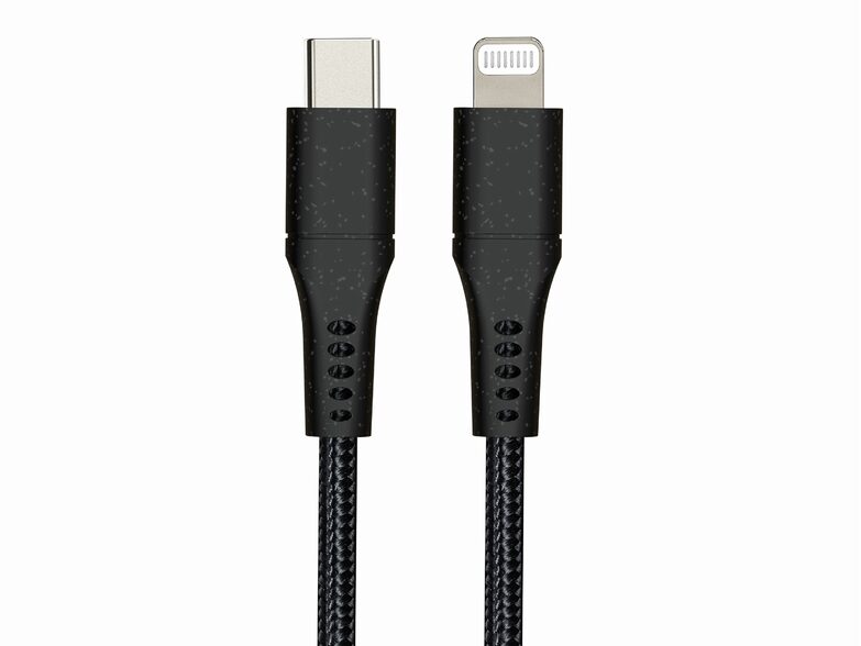 Networx Daten- und Ladekabel, USB-C auf Lightning, 1 m, Stoffmantel, schwarz