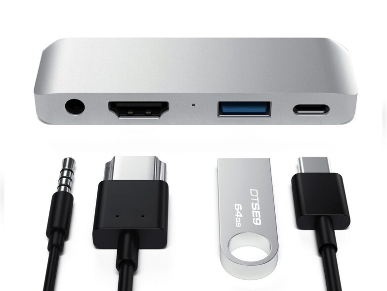Satechi Aluminium USB-C Mobile Pro Hub, HDMI, USB-C, USB-A, silber