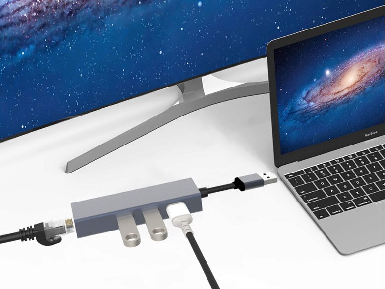 Networx USB-3.0 Hub, Adapter USB-A auf 3x USB 3.0/Ethernet, space grau