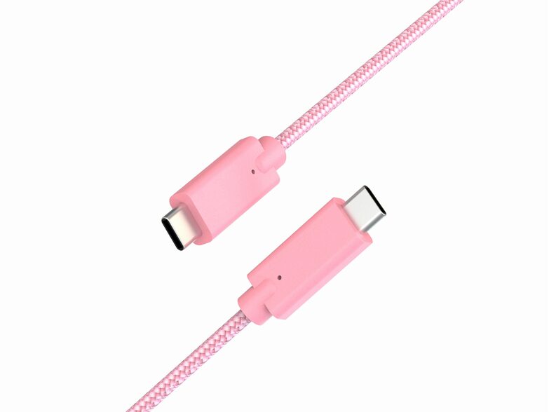 Networx Daten- und Ladekabel, USB-C auf USB-C, 1 m, Stoffmantel, rosa