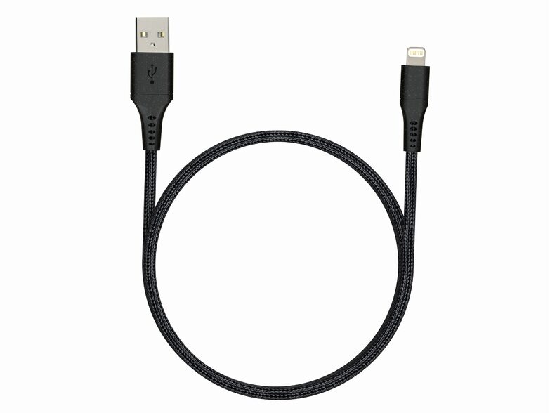 Networx Daten- und Ladekabel, USB-A auf Lightning, 1 m, Stoffmantel, schwarz