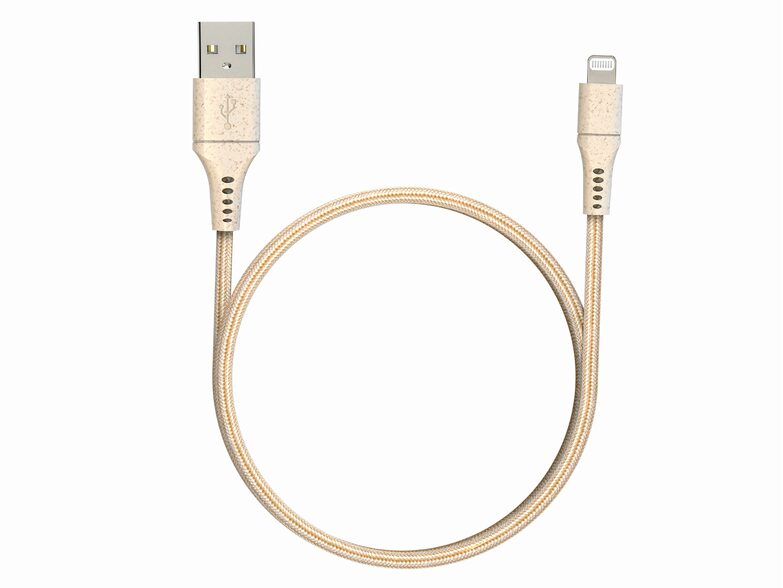 Networx Daten- und Ladekabel, USB-A auf Lightning, 1 m, Stoffmantel, gold