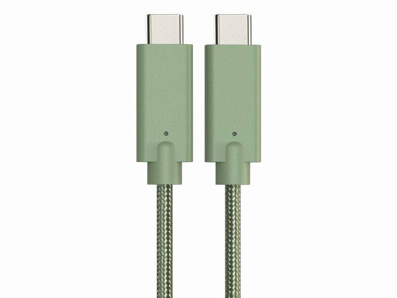 Networx Daten- und Ladekabel, USB-C auf USB-C, 1 m, Stoffmantel,  grün