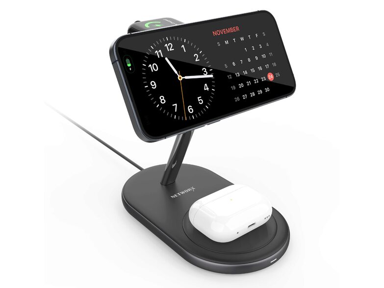 Networx 3-in-1 MagSafe Ladestation, für iPhone/Watch/AirPods, schwarz