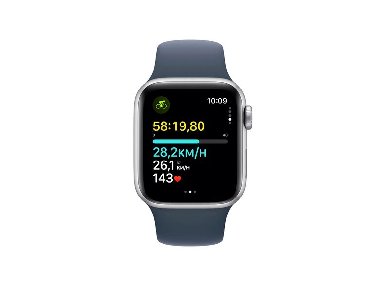 Apple Watch SE (2023), GPS & Cell., 40 mm, Alu. silber, Sportb. sturmblau, M/L