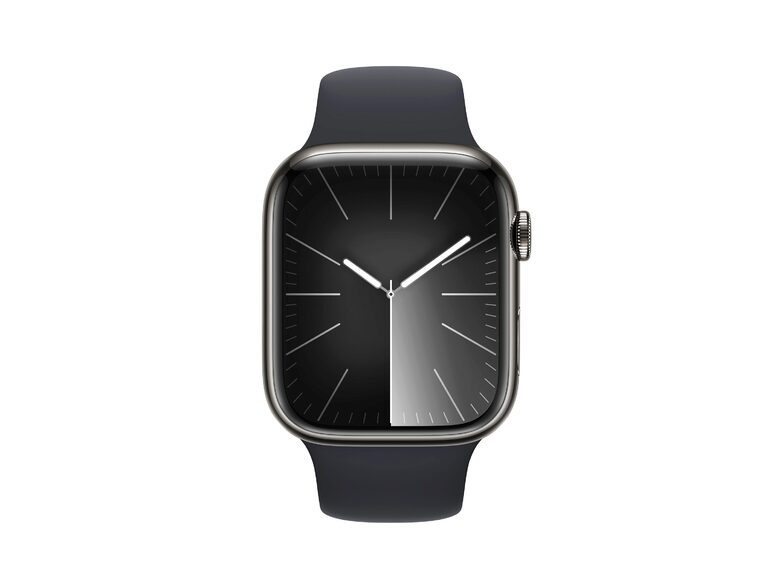 Apple Watch Series 9, Cell., 45mm, Edelstahl graphite, Sportb. mitternacht, M/L