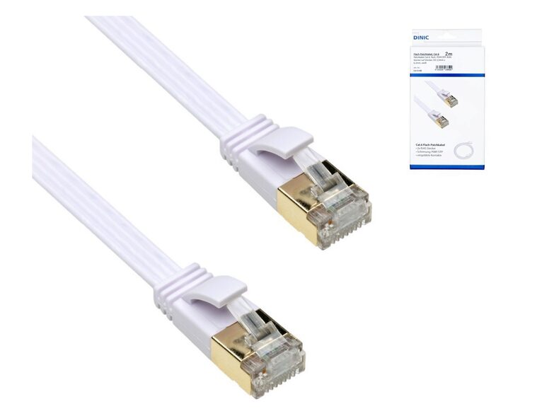 DENIC Ethernetkabel/Patchkabel, flach, Cat.6 vergoldet, 2 m, weiß