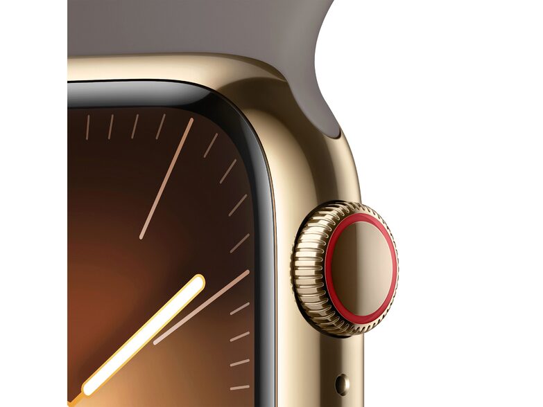 Apple Watch Series 9, GPS & Cell., 41mm, Edelstahl gold, Sportb. tonbraun, M/L