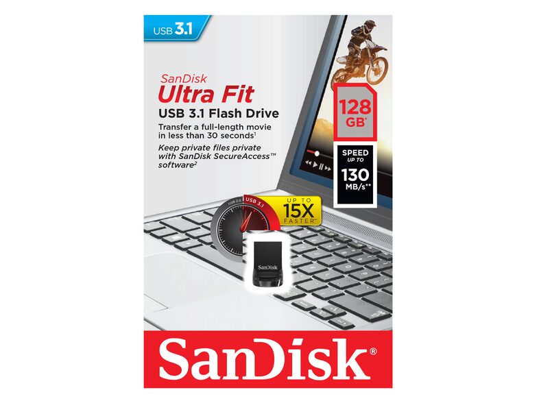 SanDisk Ultra Fit, USB 3.1 Flash-Laufwerk 128 GB, schwarz