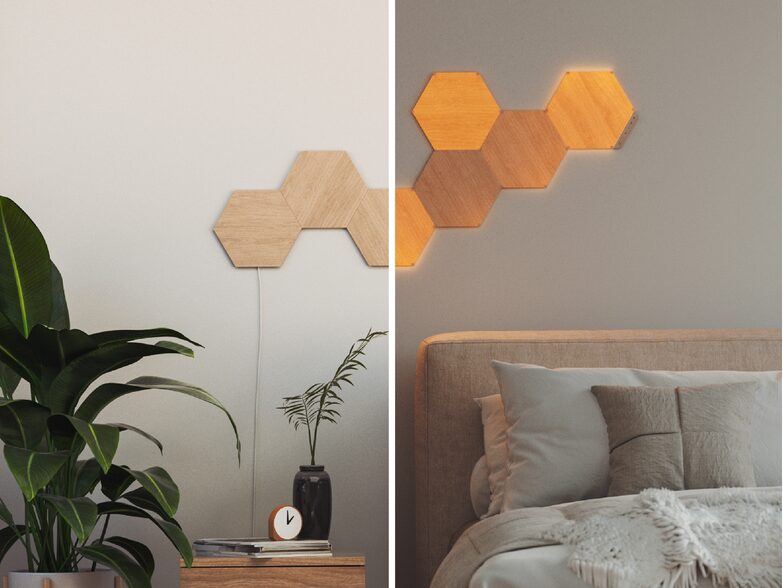 Nanoleaf Elements Wood Look Hexagons, LED-Lichtpaneele, StarterKit, 7-teilig
